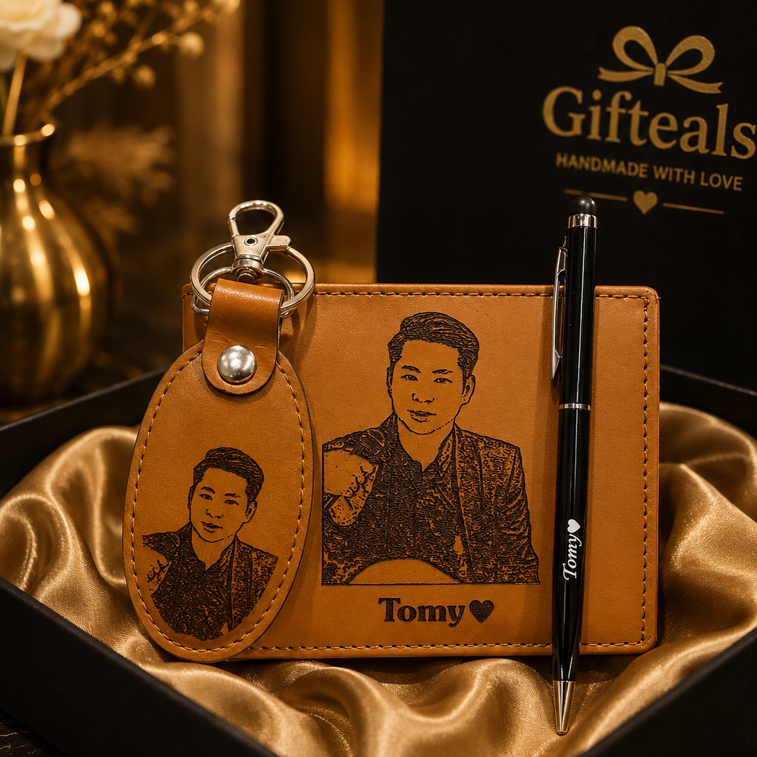 Personalized Photo Wallet Set – Luxury Gift for Him
