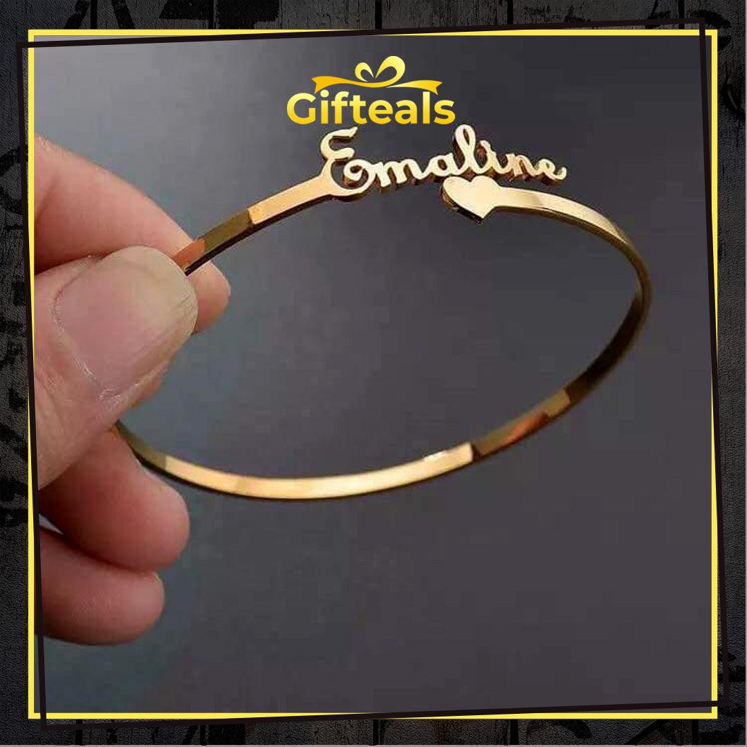 Single Name With Heart Bangle - Gifteals