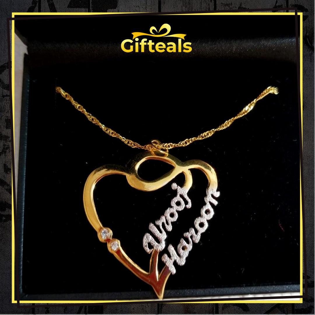 Heart With Two Glittery Names - Gifteals