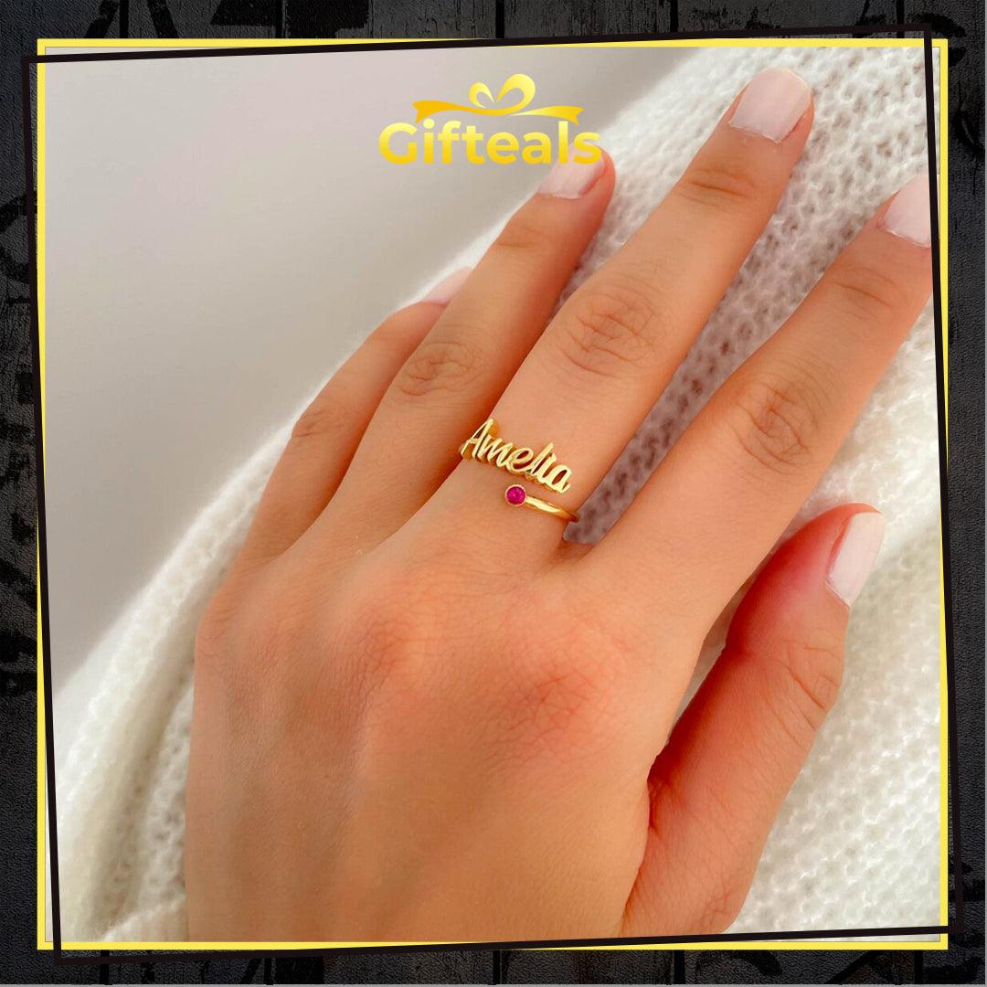 Ring With Name & Birth Stones - Gifteals