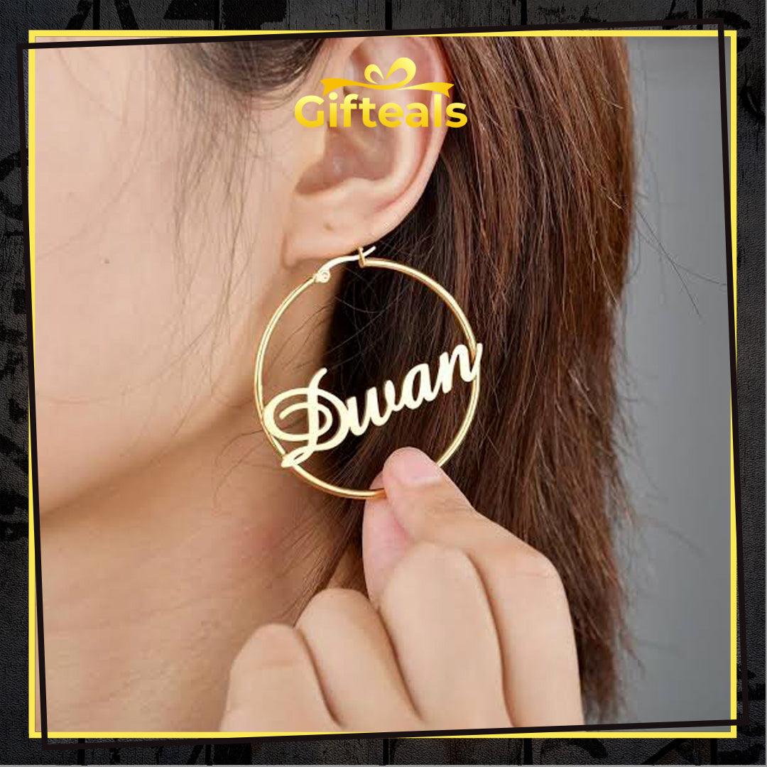 Round Big Size Name Earrings - Gifteals