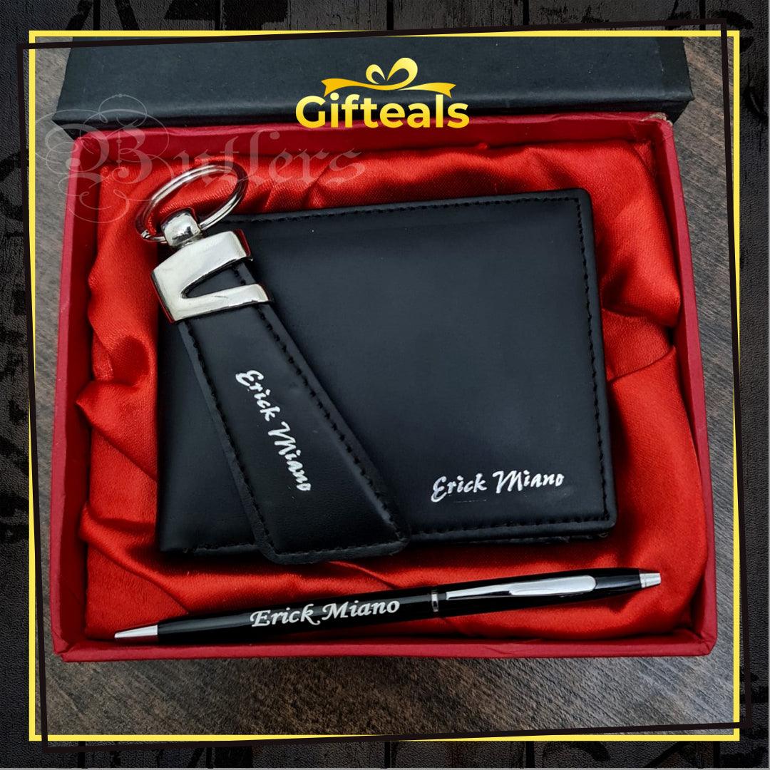 Jet Black Leather Walletset - Gifteals