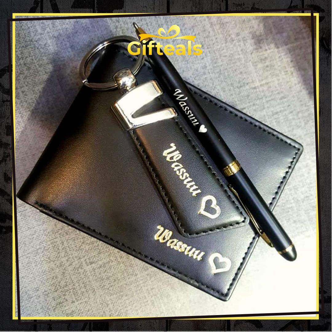 Jet Black Leather Walletset - Gifteals