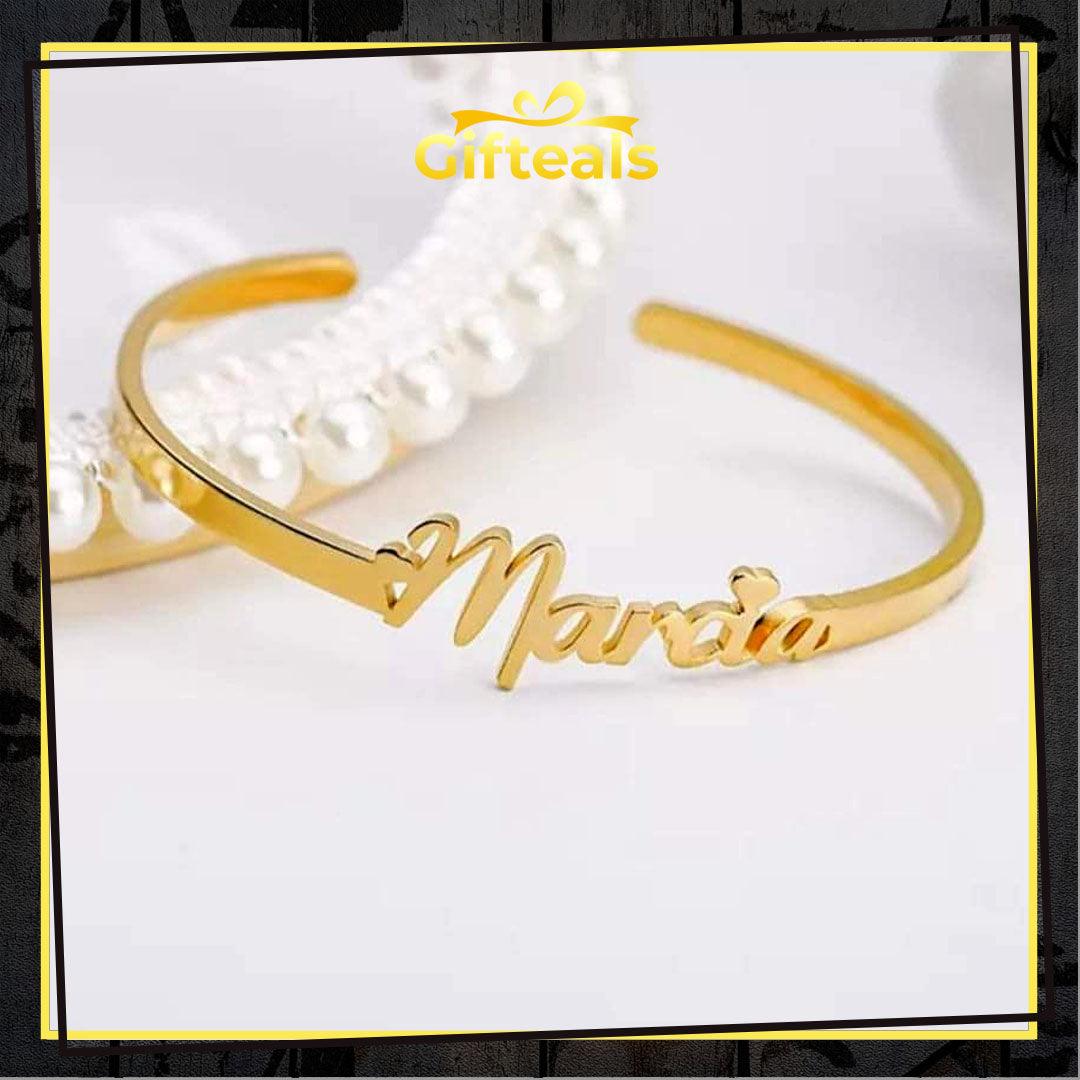 Single Name Half Cut Bangle - Gifteals