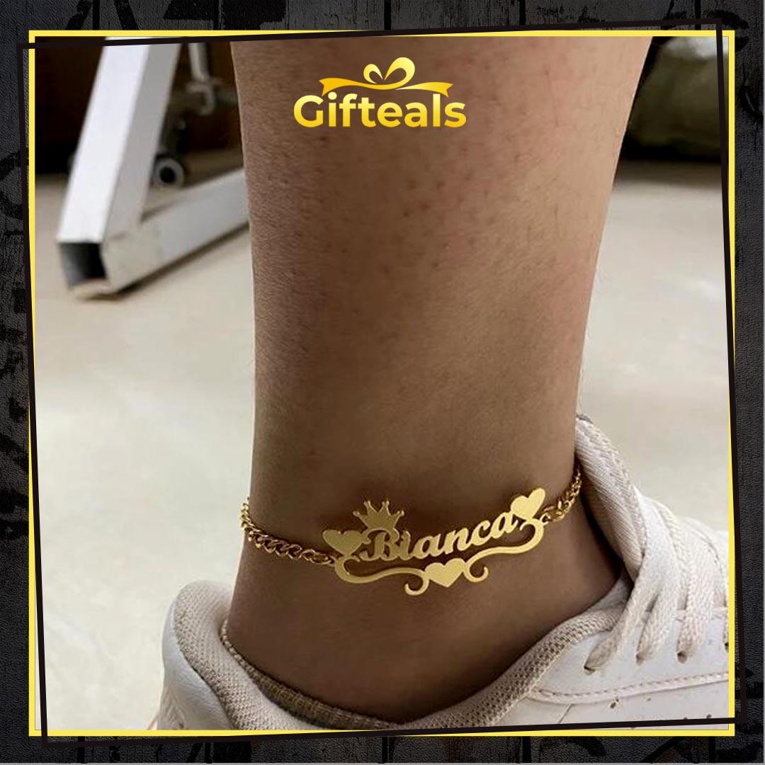 Anklet with Name, Crown & Hearts - Gifteals